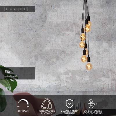 Lucide FIX - Hanglamp - 7xE27 - Zwart